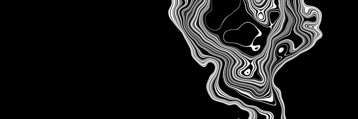 Abstract white contour lines on black background.