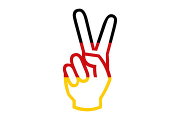 Obraz premium Symbol einer Hand die ein Victory Zeichen zeigt in den Farben der deutschen Nationalfahne