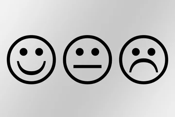 Fotobehang Drei Smiley lachend, neutral und enttäuscht. Konzept Bewertung von Produkten oder Dienstleistungen © HNFOTO