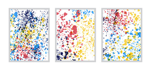 watercolor abstract background artwork. Multicolor, red, blue, navy, yellow splash and splatter vector illustration. 