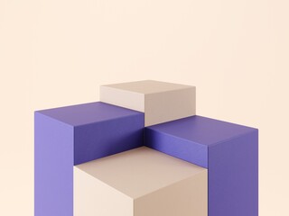 Showcase, Podium, stand, on pastel light background for premium product. Mock up for the exhibitions, presentation of products - 3D, render. Composition of geometric object 