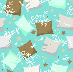 
Vector seamless pattern with hand drawn pillows and stars. Blank for printing on paper and fabrics. Print for pajamas and textiles for bed linen.
