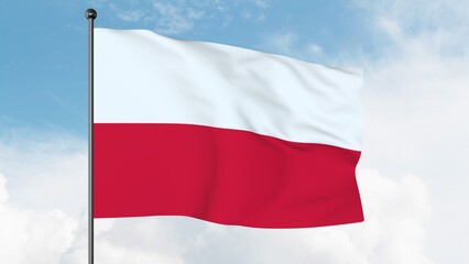 3D Illustration of The national flag of Poland consists of two horizontal stripes of equal width, the upper one white and the lower one red.