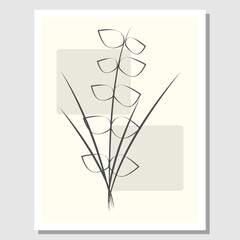 Abstract wall art. Geometric image design and wild plants. Suitable for living room wall decoration. Vector illustration