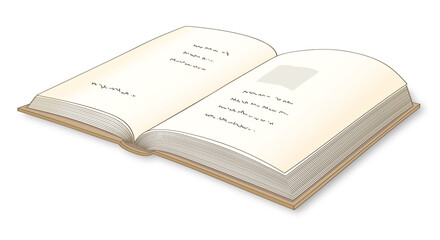 開いたハードカバーの冊子　文字あり