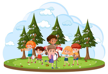 Isolated outdoor park with children music band