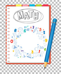 Doodle math formula on notebook page with pencil on grid backgroun