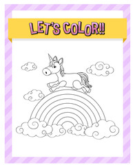 Worksheets template with color time! text and Unicorn outline