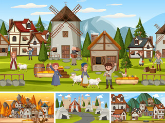 Set of different scene medieval