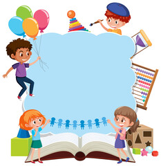 Border template with kids on white background