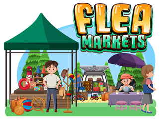 Obraz na płótnie Canvas Flea market concept with cartoon character