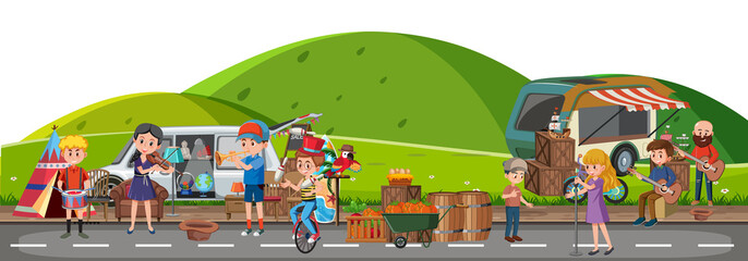 People shopping at the flea market scene