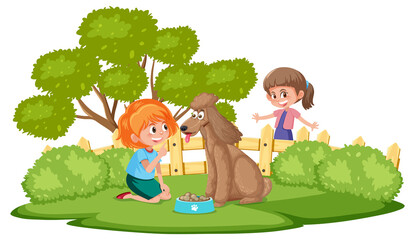 Children with thier pets isolated on white background