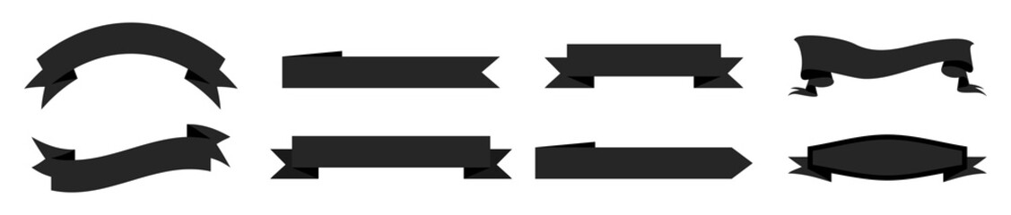 Ribbon banners. Black ribbons. Set of design labels. Blank graphic banners isolated on white background. Vintage decoration silhouettes. Vector