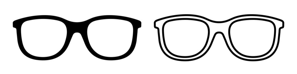 Glasses icon. Outline eyeglasses for nerd. Spectacles for geek. Line glasses for eye. Frame for optical glass. Logo of sunglasses. Hipster specs for vision. Black silhouette for optic. Vector