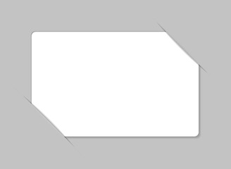 Photo with corners, frame and shadow. White paper photo with border. Picture with edge and effect. Blank photography album on grey background. Modern design. Vector