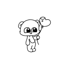 Cute teddy bear linear hand drawn pen style icon isolated on white background