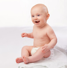 Hes his moms little angel. Studio shot of an adorable baby boy.