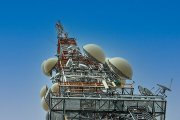 View of the metal mast with antennas