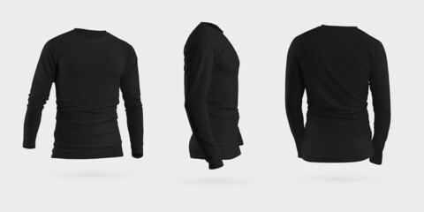 Mockup Black Long Sleeve, 3D rendering, isolated on background, male sweatshirt with place for design, print, pattern.