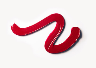 Lipstick balm curve shaped dark red lip gloss swatch on white background