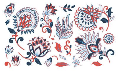 Vector set of isolated elements paisley, flowers and leaf for you own design © antalogiya