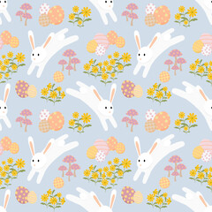 Easter seamless pattern. Rabbit repeat wallpaper. Flat design.
