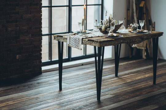 Table setting. beautifully decorated rustic table. High quality photo