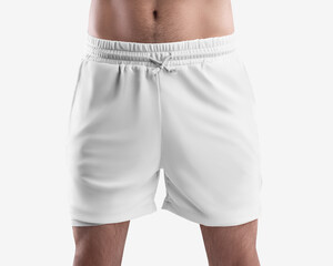 Mockup of white loose shorts for running, training, undershorts with a compression line of...