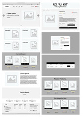 E-commerce. Shopping Cart Design. Flat modern responsive design. Ux UI website template. Wire frame and Prototype, Concept mockup layout for development. Best convert page. Web design Element,

