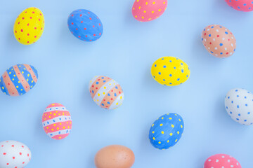 Colorful easter eggs on blue background