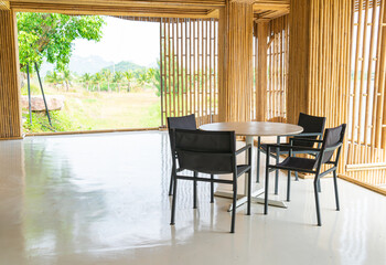 empty table and chair in restaurant