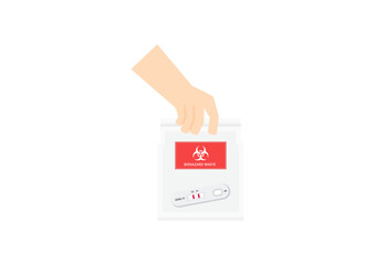Covid-19 antigen test kit bio hazardous or infectious waste in zipper bag for disposal vector on white background ep04