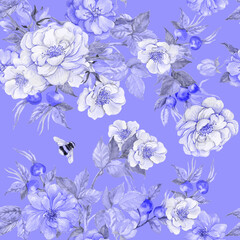  floral pattern in blue tones with wildflowers on a blue background.seamless ornament for printing on fabric and wallpaper