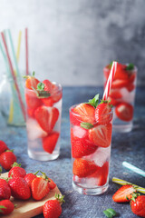 Fresh strawberry drink with ice	
