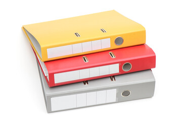 Yellow, red and gray office folder on white background.
