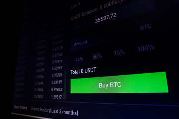 Computer screen with the mouse cursor on the Buy Bitcoin button
