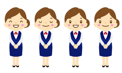 2022-111体の前で手を揃えるまとめ髪の女性社員