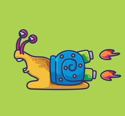 cute snail run fast with rocket shell. cartoon animal sports concept Isolated illustration. Flat Style suitable for Sticker Icon Design Premium Logo vector. Mascot character