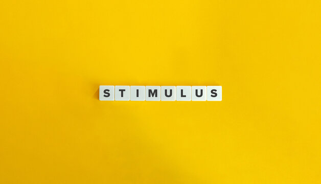 Stimulus Word and Banner. Letter Tiles on Yellow Background. Minimal Aesthetics.