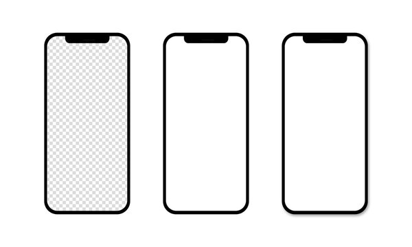 Set of realistic models smartphone with transparent screens. Smartphone mockup collection. Phone mockup in front. Mobile phone with shadow. Realistic, flat and line style. Vector EPS 10
