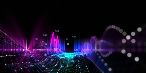 Abstract digital background with graph digital research data on black. Analytics computing concept. Banner for business, science and technology. Big Data.
