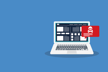 Malware content. Alert notification on laptop computer , malware concept, spam data, online scam, virus 