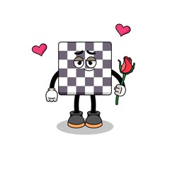 chessboard mascot falling in love