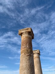 Antique columns in the archeological park in Cyprus