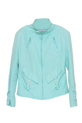 Jackets for women. Closeup of elegant turquoise jacket or suit isolated on a white background. Girls summer fashion.