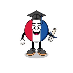france flag mascot with graduation pose