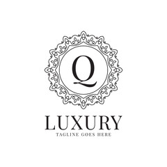 letter Q luxury circle minimalist lace decoration vector logo design