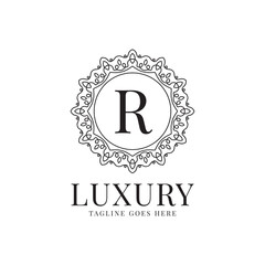 letter R luxury circle minimalist lace decoration vector logo design