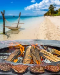 Photo sur Plexiglas Le Morne, Maurice Barbecue sur plage du Morne, île Maurice 